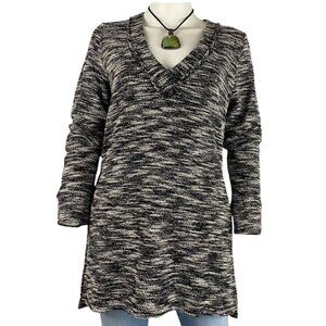 14th & UNION Black & White V-Neck Knit Tunic Top M